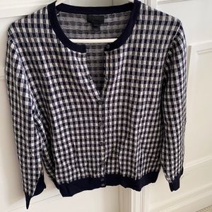 J crew cashmere cardigan, blue check, XL